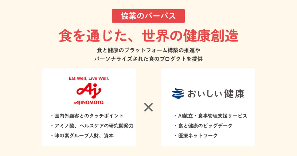 味の素株式会社との資本業務提携のお知らせ 食と健康のDXによる、人生100年時代の社会課題解決に向けて